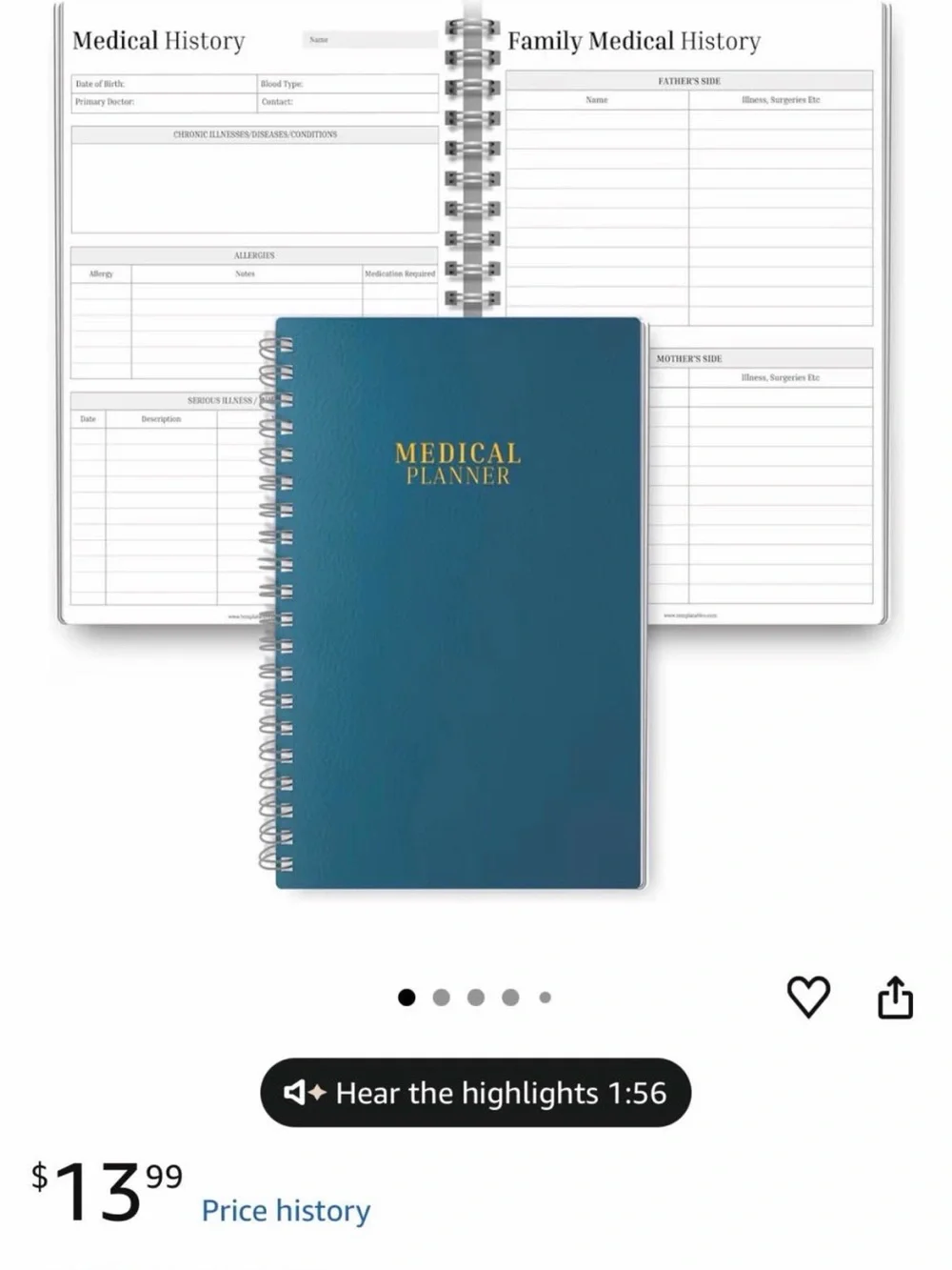 Medical Planner Spiral Notebook - Blue